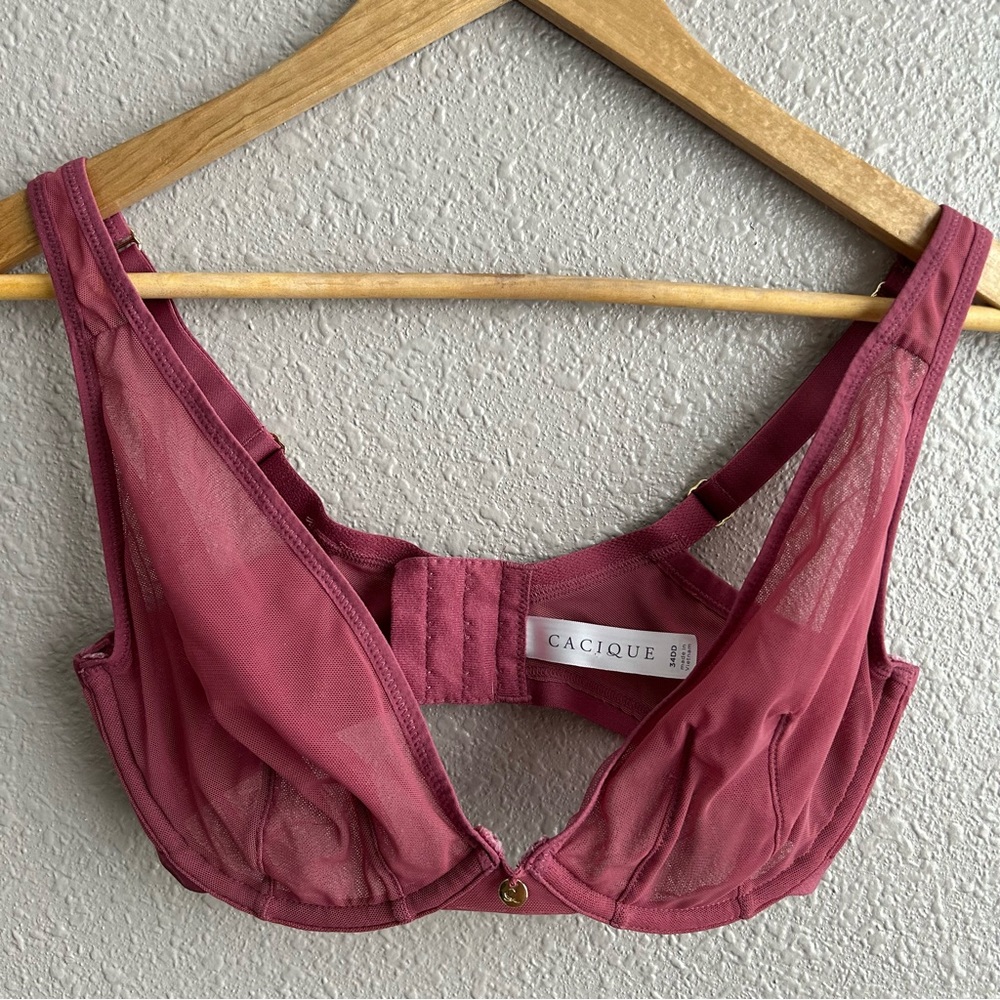 Cacique pink sheer high apex plunge bra 34DD‎